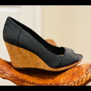 Toms “Stella” peep toe wedge. Denim color, size 9 NWOT